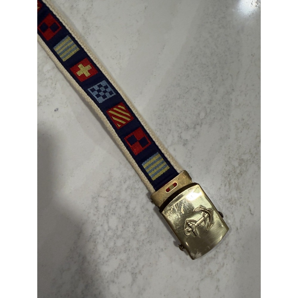 Vintage 90's Skippers Embroidered Nautical Flags Ship Wheel Yacht Club Belt